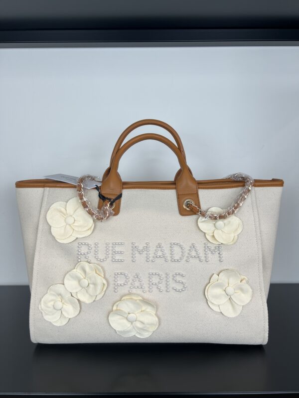 Shopper Rue Madam Beige con fiori applicati